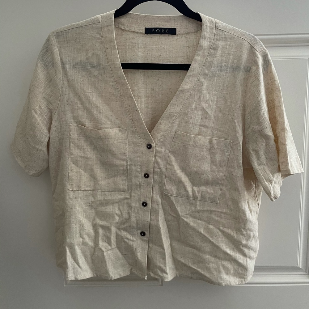 Luca + Grae beige linen top